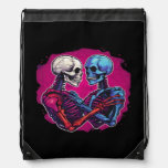 American Traditional Skeleton Holding Hands Tattoo Drawstring Bag