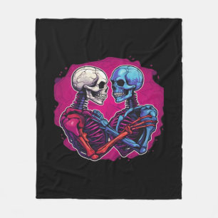 American Traditional Skeleton Holding Hands Tattoo Fleece Blanket