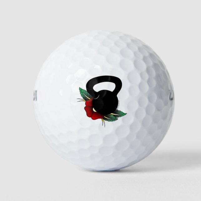 American Traditional Tattoo Flower Kettlebell  Golf Balls (Front)