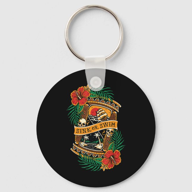 American Traditional Tattoo Old School Flash Skull Keychain (Front)