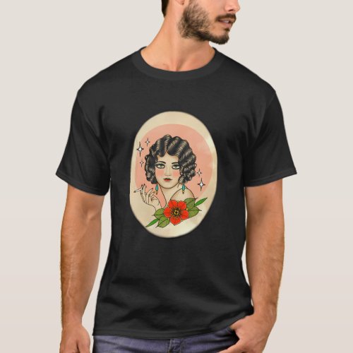 American Traditional Tattoo Smoking Lady Old Schoo T_Shirt