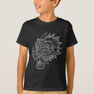 American Traditional Wolf Head Outline Tattoo T-Shirt