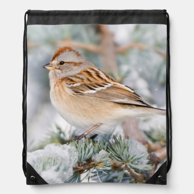 American Tree Sparrow in winter Drawstring Bag (Front)