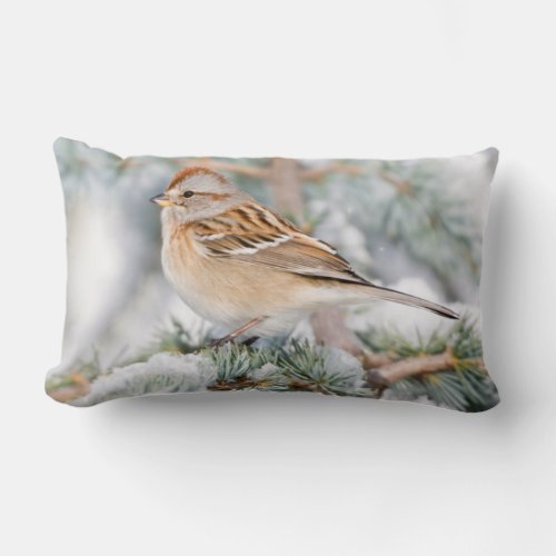 American Tree Sparrow in winter Lumbar Pillow