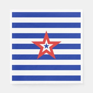 American Tri-Colored Star on Blue and White Stripe