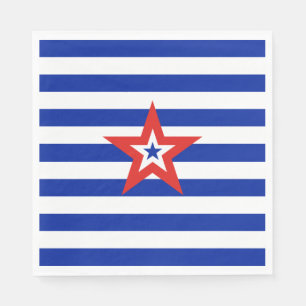 American Tri-Colored Star on Blue and White Stripe Napkins