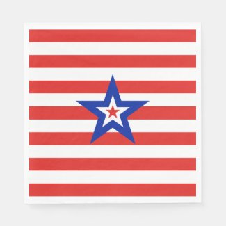 American Tri-Colored Star on Red and White Stripe