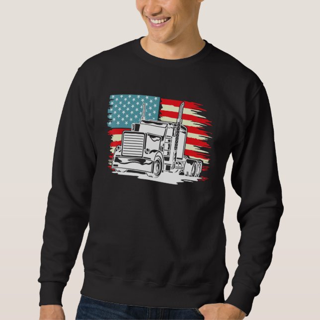 American Truck Driver Patriotic US Flag Semi Trail Sweatshirt (Front)