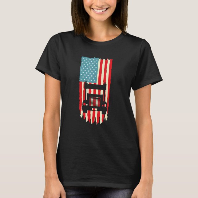 American Truck Driver Patriotic US Flag Semi Trail T-Shirt (Front)