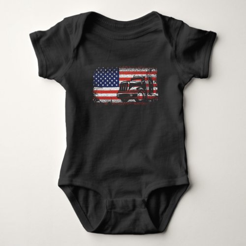 American Truck Driver US Flag 4th of July Trucker Baby Bodysuit