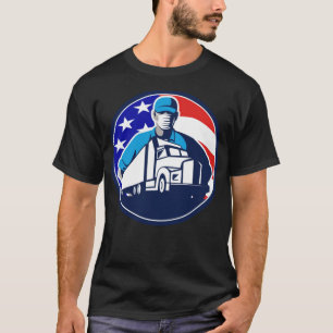 American Truck Driver Wearing Mask USA Flag female T-Shirt