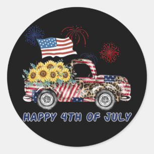 American Truck Sunflower Firework American Happy Classic Round Sticker