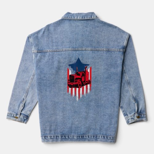 American trucking  US flag with truck Distressed  Denim Jacket