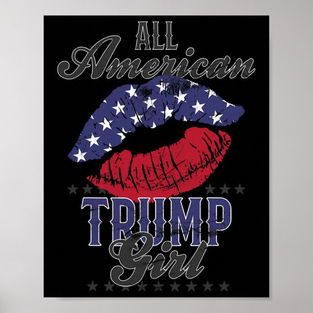 American Trump Girl Usa Flag Lips Gop Vote 2024  Poster (Front)
