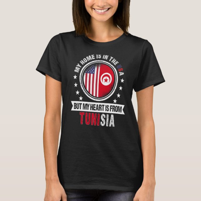 American Tunisian Flag Heart from Tunisia American T-Shirt (Front)