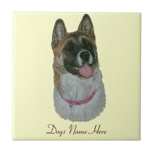 American type akita realist art portrait of dog ceramic tile