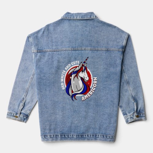 American Unicorn 4th Of July Red White And Cute Am Denim Jacket