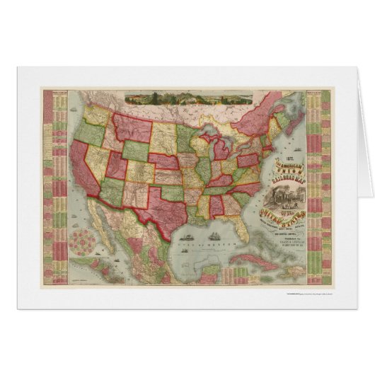 American Union Railroad Map 1872 Cards (Front Horizontal)