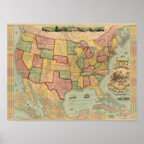 American Union Railroad Map of The United States Poster