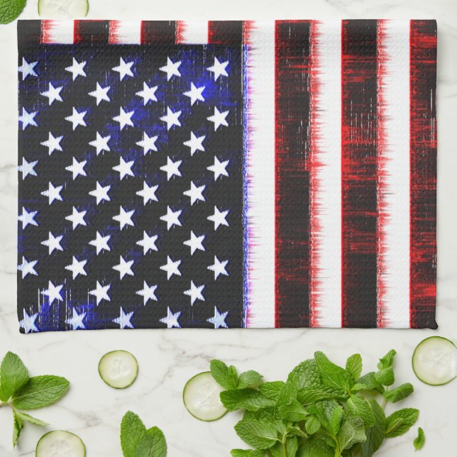 American United States - USA flag, notched drizzle Kitchen Towel (Folded)