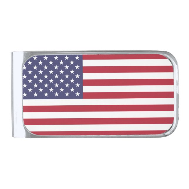 American United States USA Flag Silver Finish Money Clip (Front)
