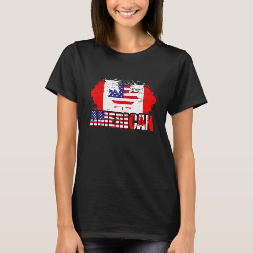 American Us Eh American Flag Canadian Flag Canada  T_Shirt