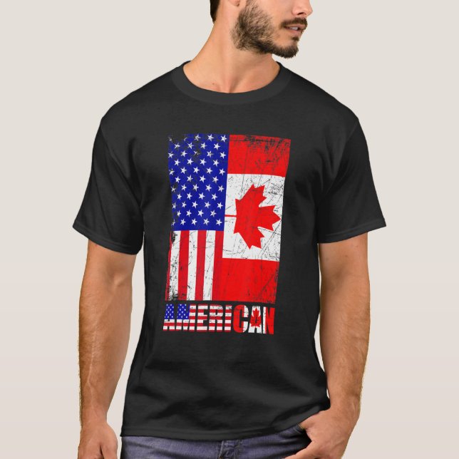American Us Eh American Flag Canadian Flag Canada  T-Shirt (Front)
