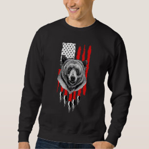 American US Flag Claw Grizzly Bear Hunting Patriot Sweatshirt