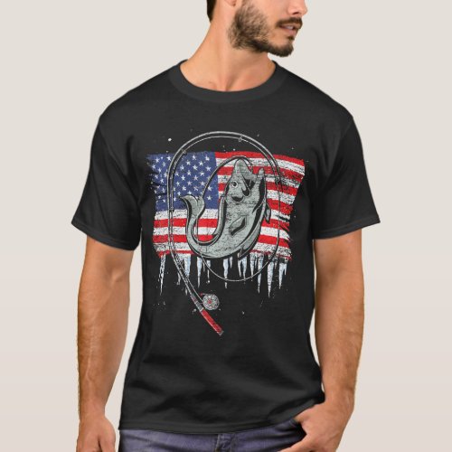 American US Flag Fisherman Fishing Rod Fish T_Shirt