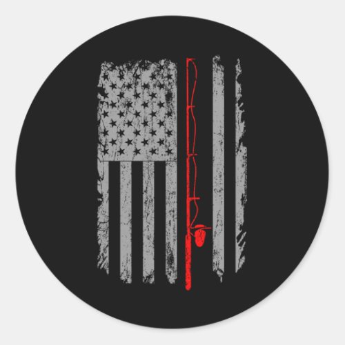 American US Flag Fishing Rod Fishing Angler Classic Round Sticker