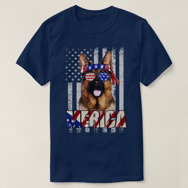American Us Flag German Shepherd Patriotic 4th of  T-Shirt (Design Front)