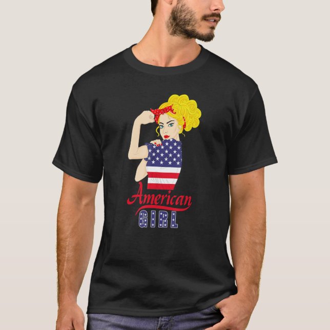 American US Flag Girl Happy Labor Day Shirt Messy  (Front)