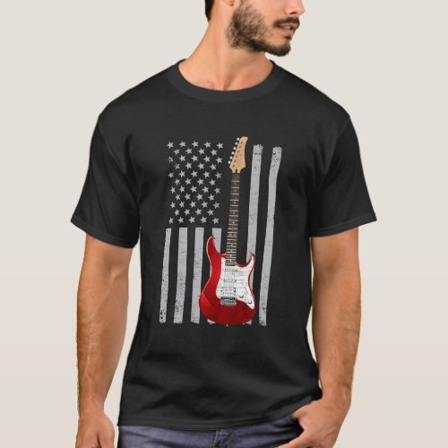 American Us Flag Guitar T_Shirt