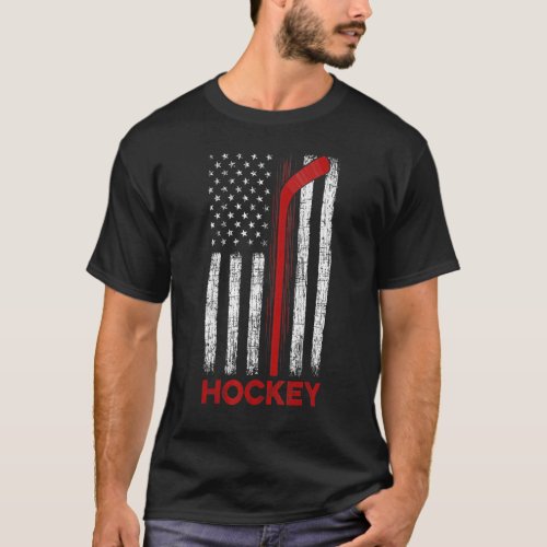 American Us Flag Hockey  Usa Patriotic  Vintage T_Shirt