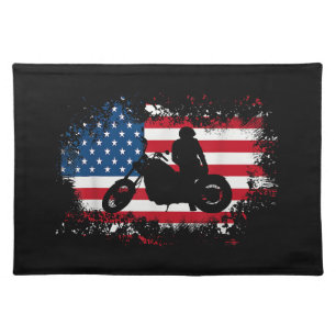 American US Flag Motorcycle Funny Sport Lover Cloth Placemat