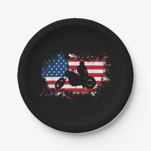 American US Flag Motorcycle Funny Sport Lover Paper Plates