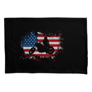 American US Flag Motorcycle Funny Sport Lover Pillow Case