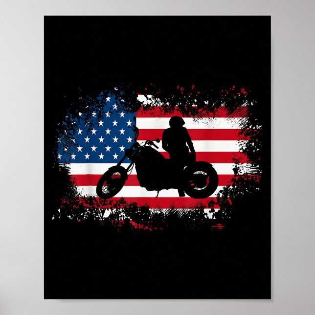 American US Flag Motorcycle Funny Sport Lover Poster (Front)