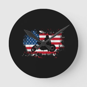 American US Flag Motorcycle Funny Sport Lover Round Clock