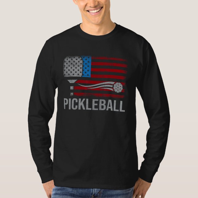 American US Flag Pickleball Player Paddleball 4th  T-Shirt (Front)