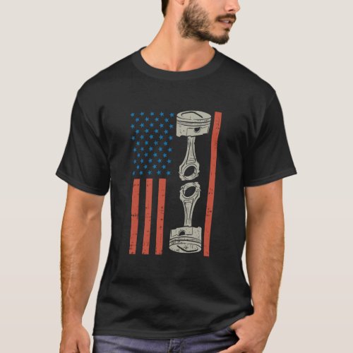 American Us Flag Piston Racing Race Car Driver Rac T_Shirt