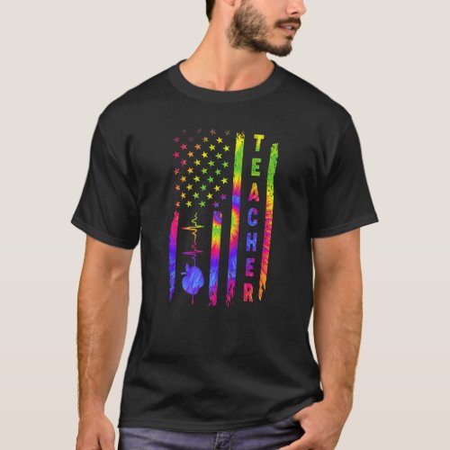 American Us Flag Teacher Teaching Tie Dye For Men  T_Shirt
