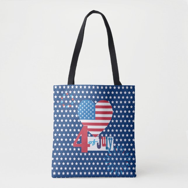 American USA Flag 4th of July Design Personalize Tote Bag (Front)