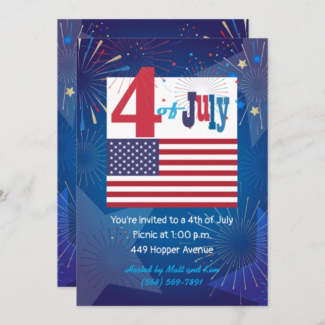 American USA Flag 4th of July Personalize Invitation (Front/Back)