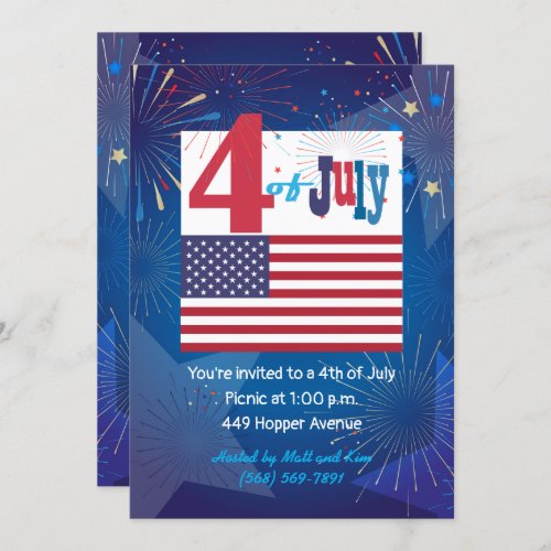 American USA Flag 4th of July Personalize Invitation