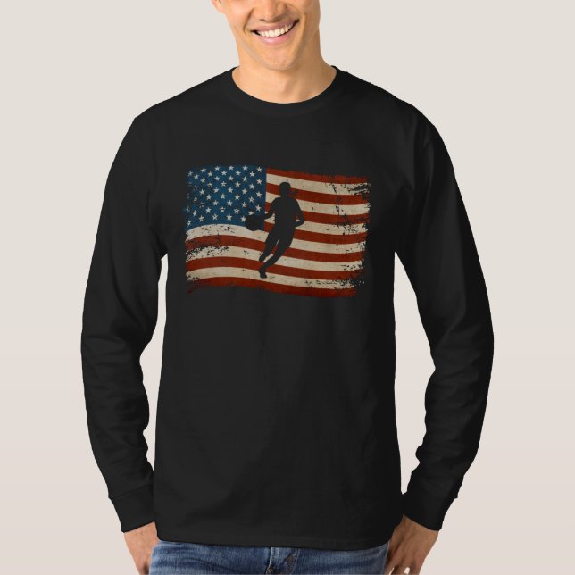 American USA flag basketball Girl Patriotic Sports T-Shirt (Front)