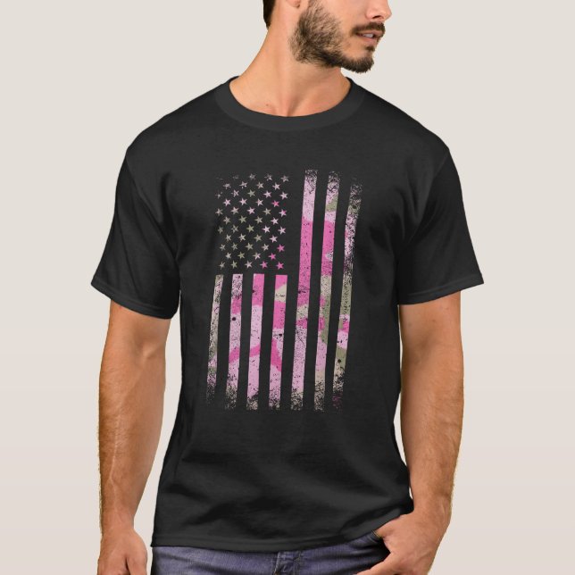 American USA Flag Camouflage Camo For Girls Huntin T-Shirt (Front)