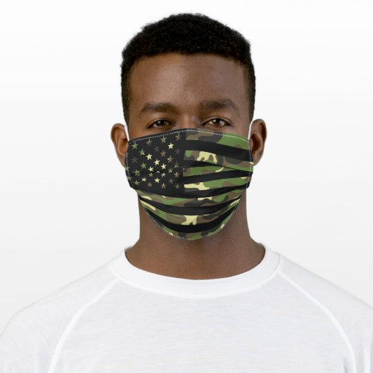 American USA Flag Camouflage Green Brown Camo Adult Cloth Face Mask (Worn)