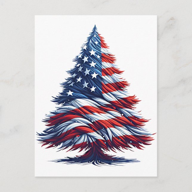American USA Flag Christmas tree Patriotic Art Postcard (Front)
