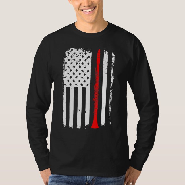 American Usa Flag Clarinet Player Musician Clarine T-Shirt (Front)